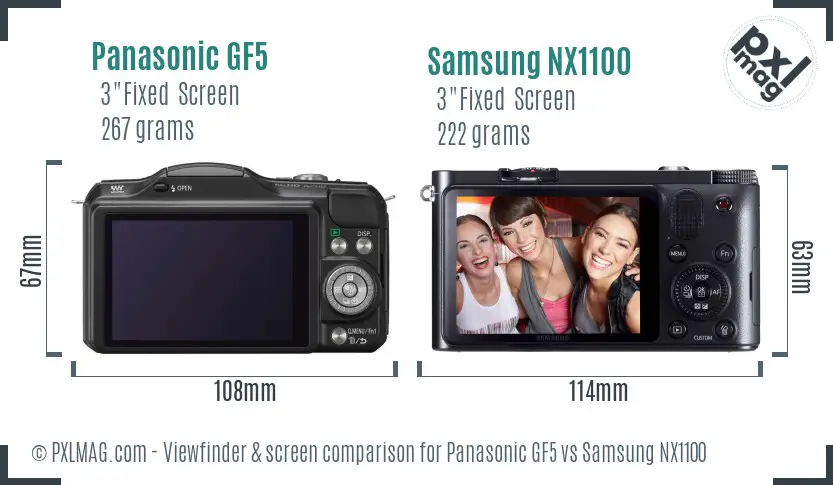 Panasonic GF5 vs Samsung NX1100 Screen and Viewfinder comparison