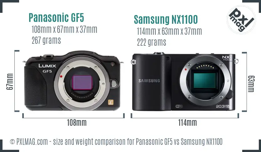 Panasonic GF5 vs Samsung NX1100 size comparison