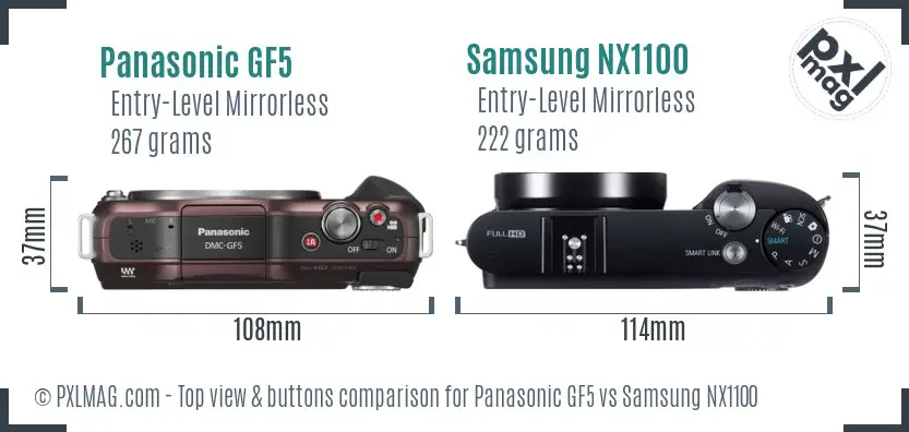 Panasonic GF5 vs Samsung NX1100 top view buttons comparison