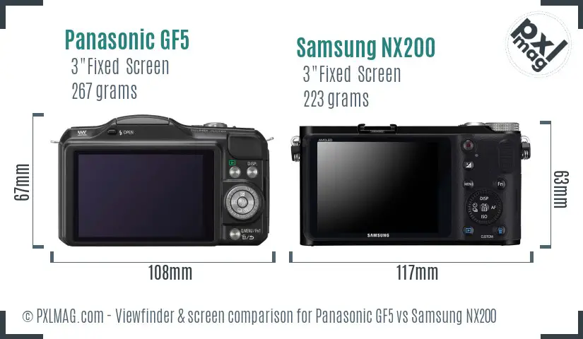 Panasonic GF5 vs Samsung NX200 Screen and Viewfinder comparison