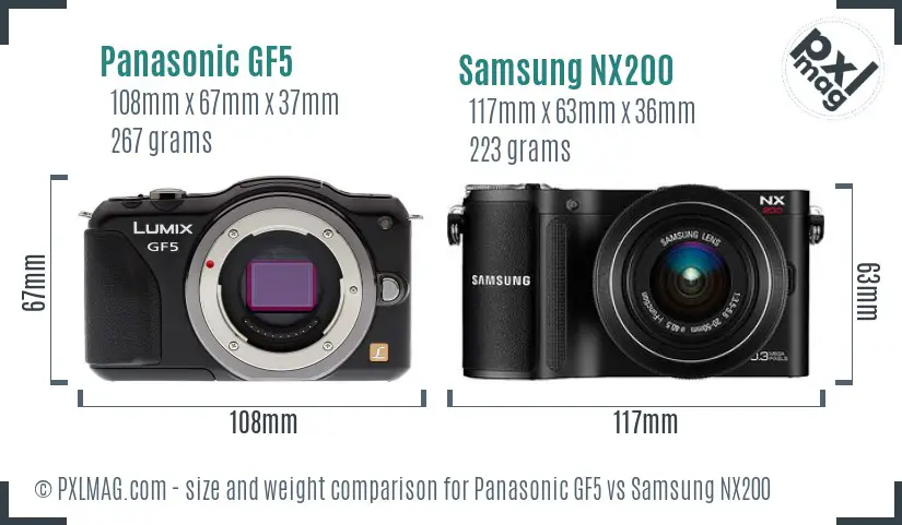 Panasonic GF5 vs Samsung NX200 size comparison