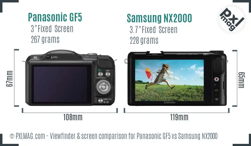 Panasonic GF5 vs Samsung NX2000 Screen and Viewfinder comparison