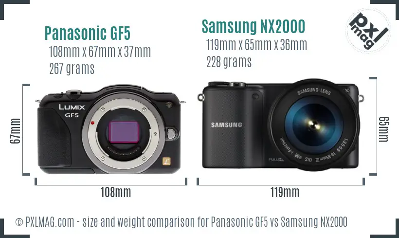 Panasonic GF5 vs Samsung NX2000 size comparison
