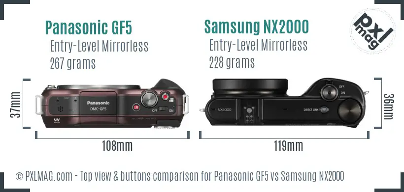 Panasonic GF5 vs Samsung NX2000 top view buttons comparison