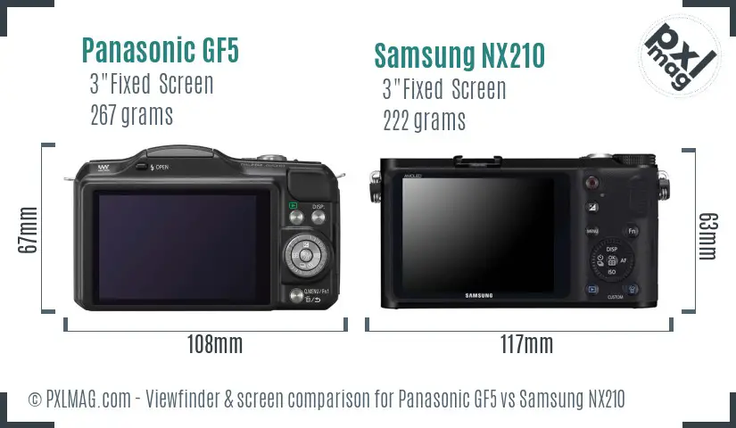 Panasonic GF5 vs Samsung NX210 Screen and Viewfinder comparison