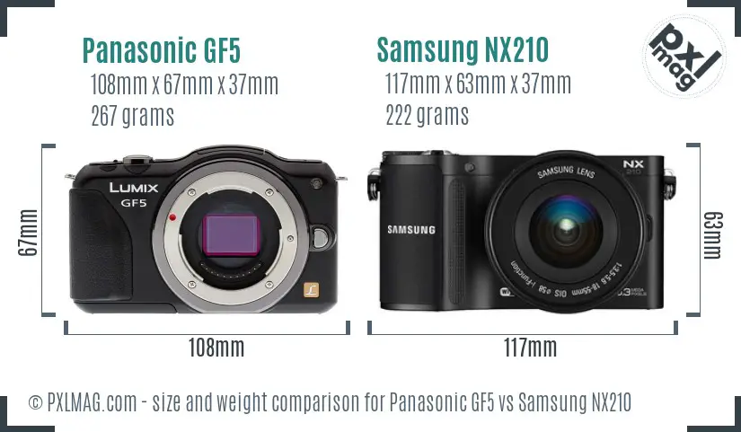 Panasonic GF5 vs Samsung NX210 size comparison