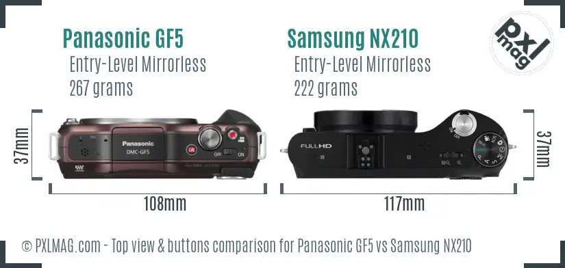 Panasonic GF5 vs Samsung NX210 top view buttons comparison