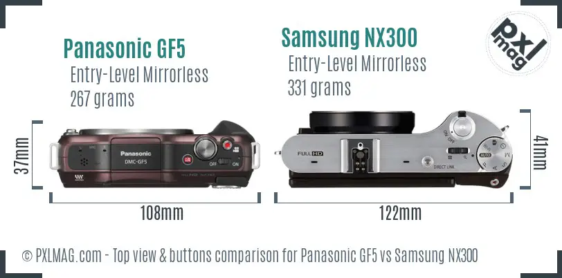 Panasonic GF5 vs Samsung NX300 top view buttons comparison