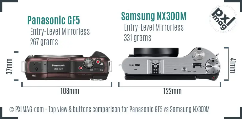 Panasonic GF5 vs Samsung NX300M top view buttons comparison