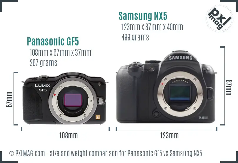 Panasonic GF5 vs Samsung NX5 size comparison