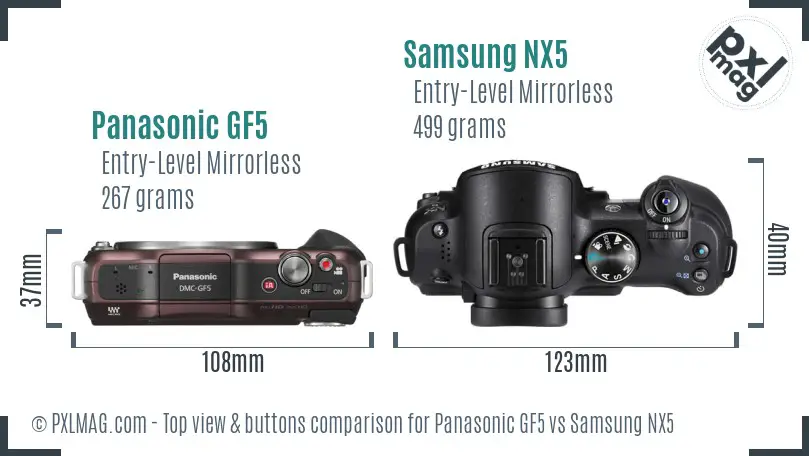 Panasonic GF5 vs Samsung NX5 top view buttons comparison