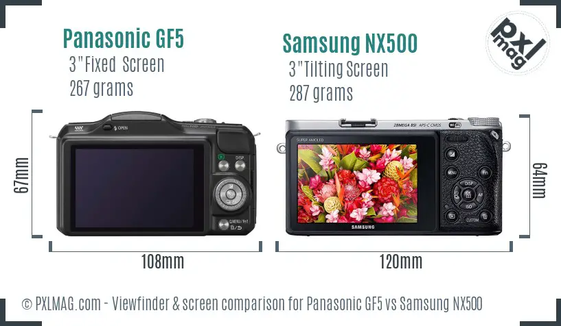 Panasonic GF5 vs Samsung NX500 Screen and Viewfinder comparison