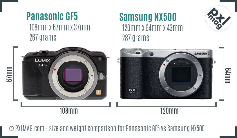 Panasonic GF5 vs Samsung NX500 size comparison