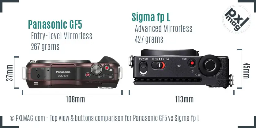 Panasonic GF5 vs Sigma fp L top view buttons comparison