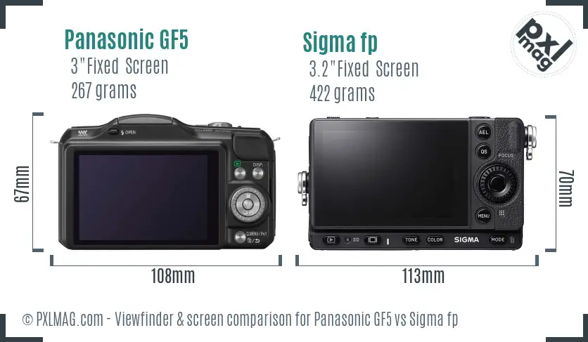 Panasonic GF5 vs Sigma fp Screen and Viewfinder comparison