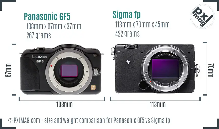 Panasonic GF5 vs Sigma fp size comparison