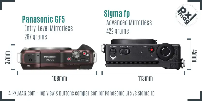 Panasonic GF5 vs Sigma fp top view buttons comparison
