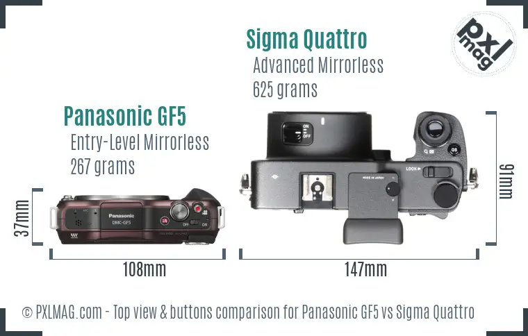 Panasonic GF5 vs Sigma Quattro top view buttons comparison Panasonic GF5 vs Sigma Quattro top view buttons comparison