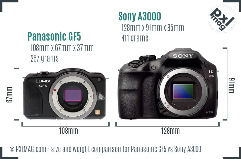 Panasonic GF5 vs Sony A3000 size comparison