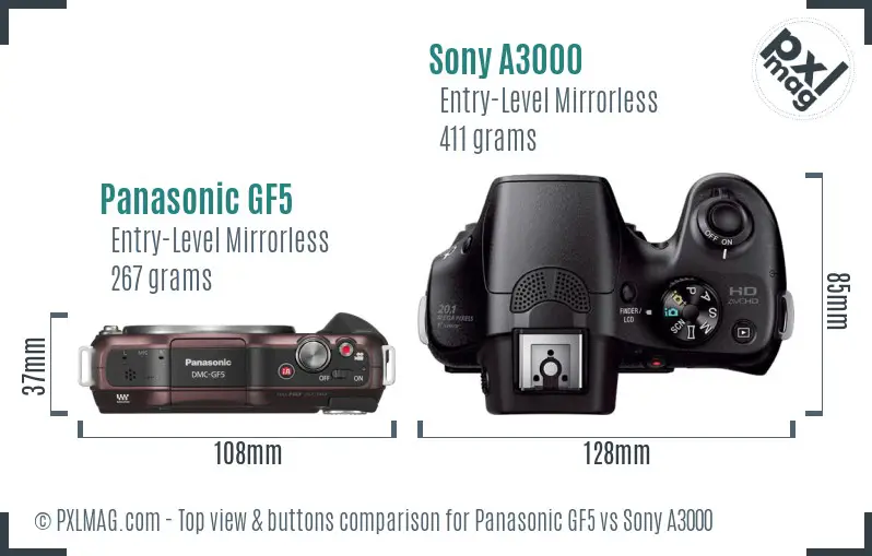 Panasonic GF5 vs Sony A3000 top view buttons comparison