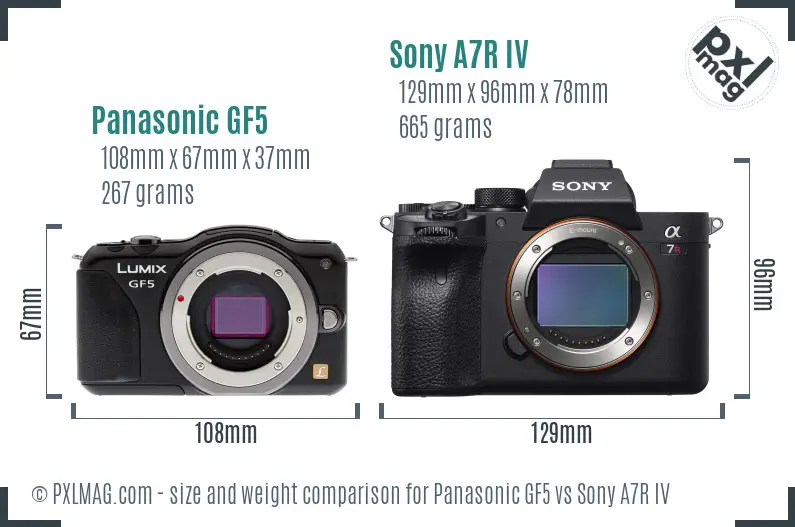 Panasonic GF5 vs Sony A7R IV size comparison