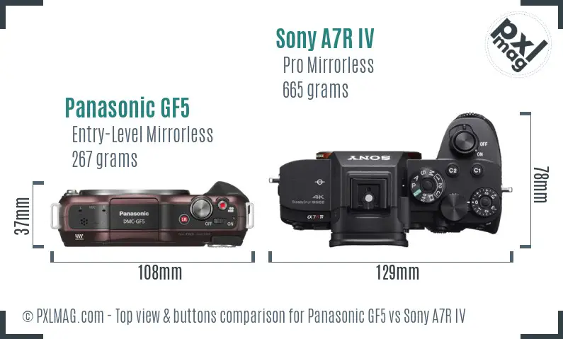 Panasonic GF5 vs Sony A7R IV top view buttons comparison