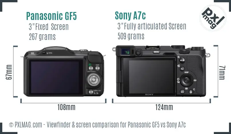 Panasonic GF5 vs Sony A7c Screen and Viewfinder comparison