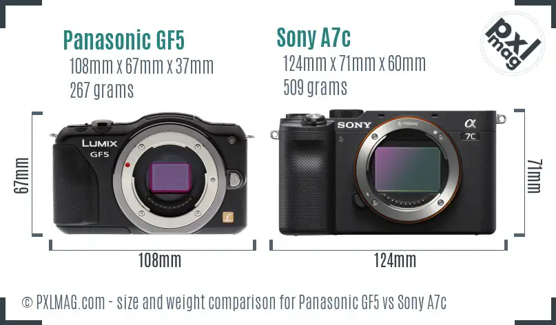 Panasonic GF5 vs Sony A7c size comparison