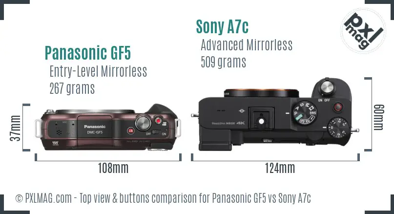 Panasonic GF5 vs Sony A7c top view buttons comparison