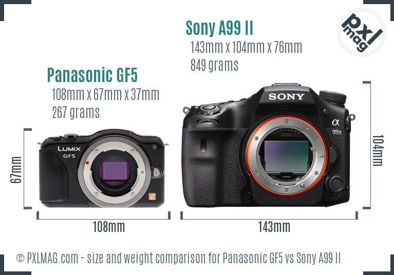 Panasonic GF5 vs Sony A99 II size comparison Panasonic GF5 vs Sony A99 II size comparison