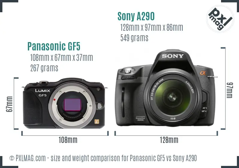 Panasonic GF5 vs Sony A290 size comparison Panasonic GF5 vs Sony A290 size comparison