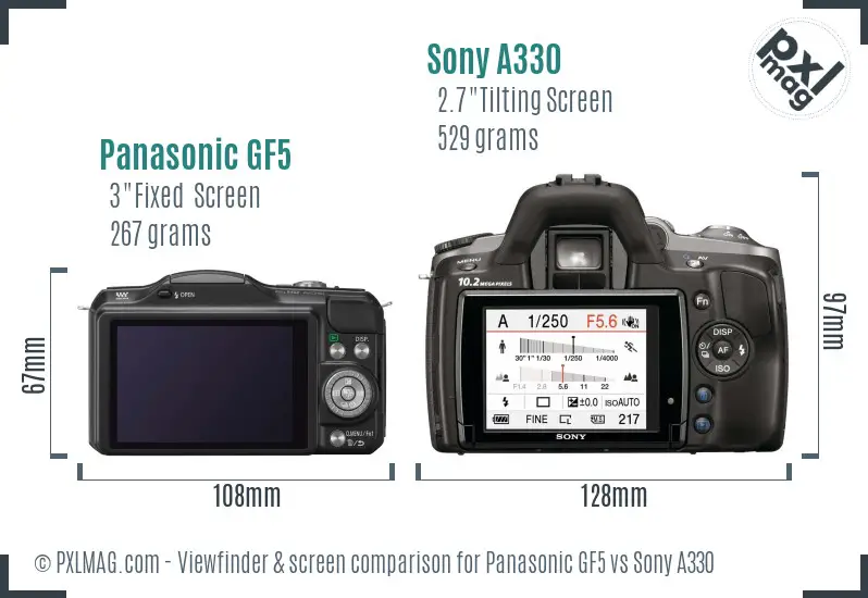 Panasonic GF5 vs Sony A330 Screen and Viewfinder comparison