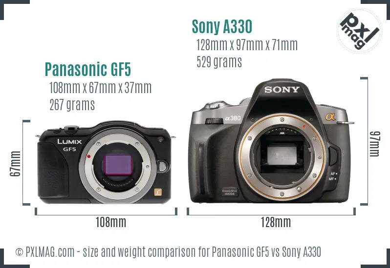 Panasonic GF5 vs Sony A330 size comparison