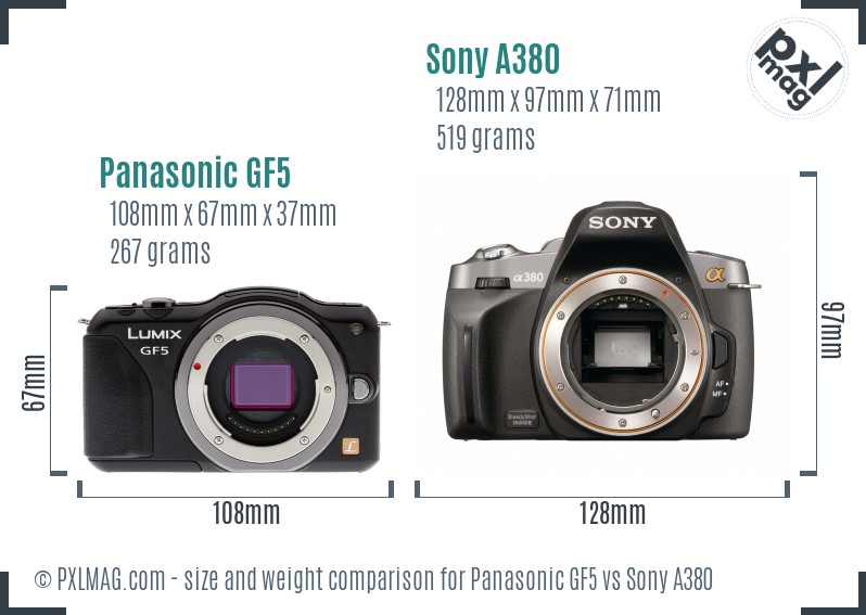 Panasonic GF5 vs Sony A380 size comparison Panasonic GF5 vs Sony A380 size comparison