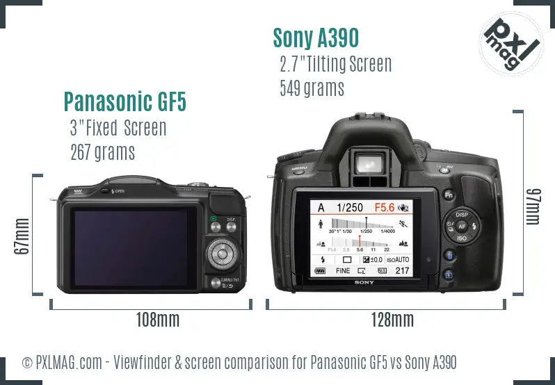 Panasonic GF5 vs Sony A390 Screen and Viewfinder comparison