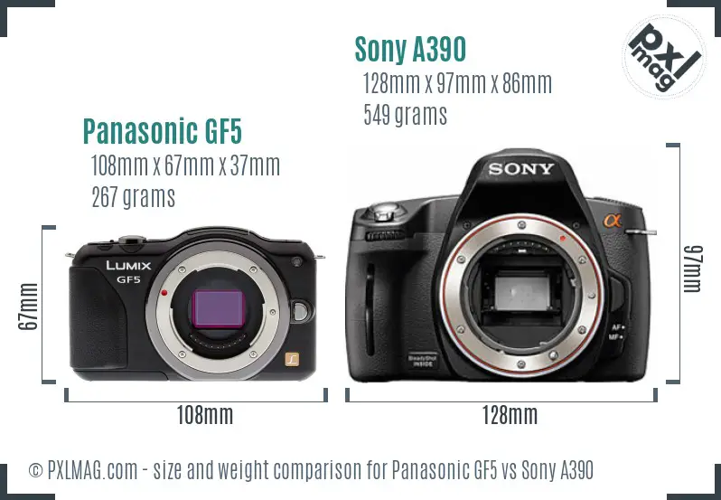 Panasonic GF5 vs Sony A390 size comparison