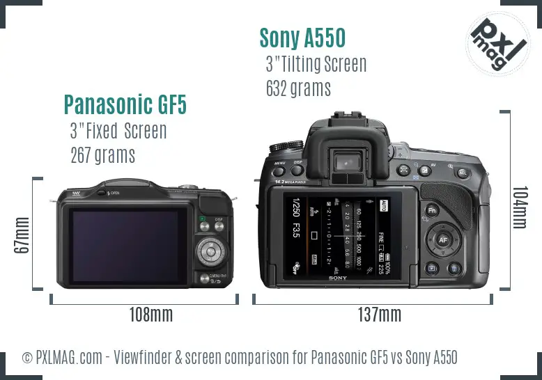 Panasonic GF5 vs Sony A550 Screen and Viewfinder comparison