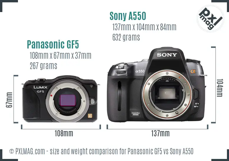 Panasonic GF5 vs Sony A550 size comparison