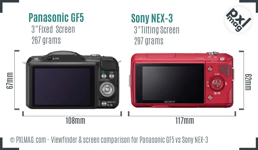 Panasonic GF5 vs Sony NEX-3 Screen and Viewfinder comparison