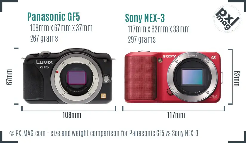 Panasonic GF5 vs Sony NEX-3 size comparison