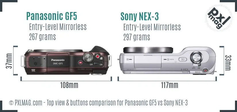 Panasonic GF5 vs Sony NEX-3 top view buttons comparison