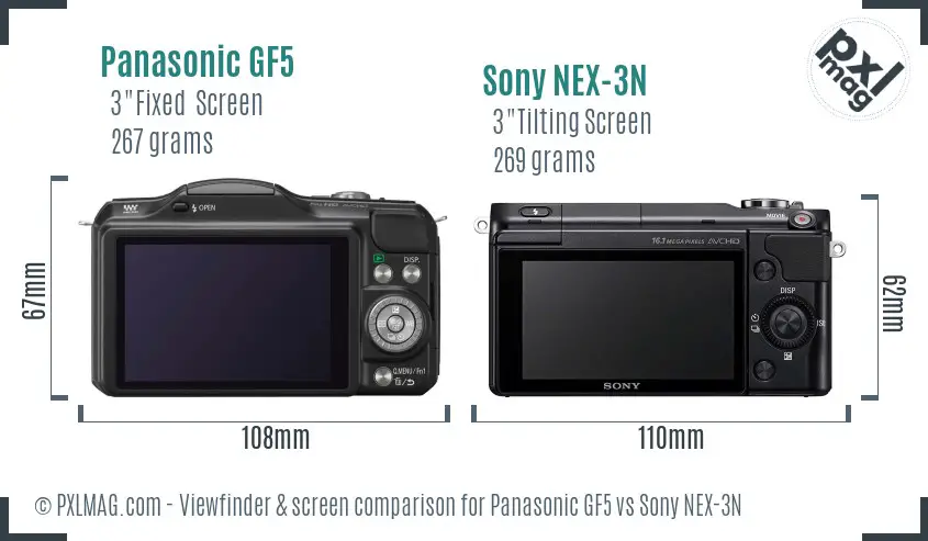 Panasonic GF5 vs Sony NEX-3N Screen and Viewfinder comparison