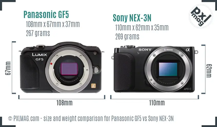 Panasonic GF5 vs Sony NEX-3N size comparison