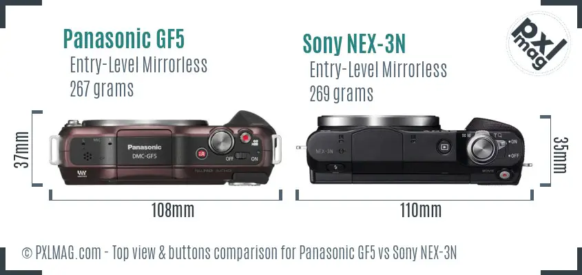 Panasonic GF5 vs Sony NEX-3N top view buttons comparison