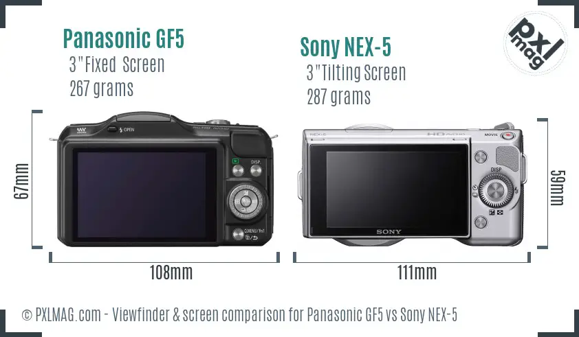 Panasonic GF5 vs Sony NEX-5 Screen and Viewfinder comparison