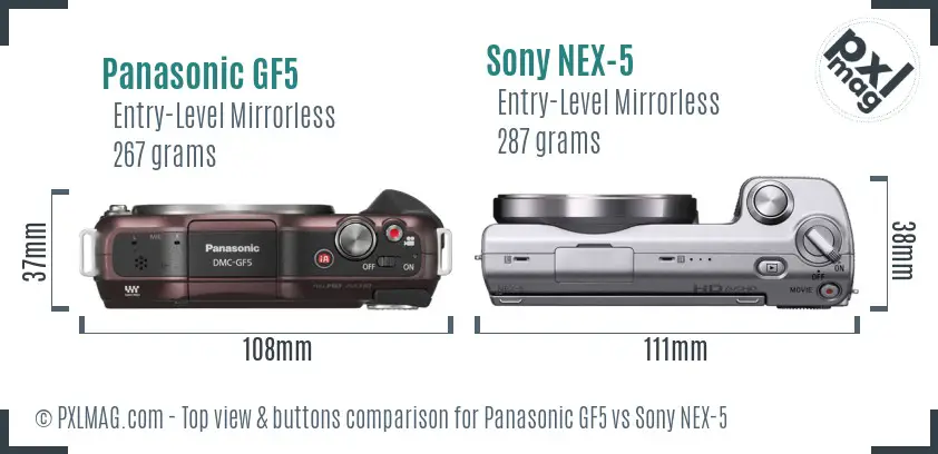 Panasonic GF5 vs Sony NEX-5 top view buttons comparison