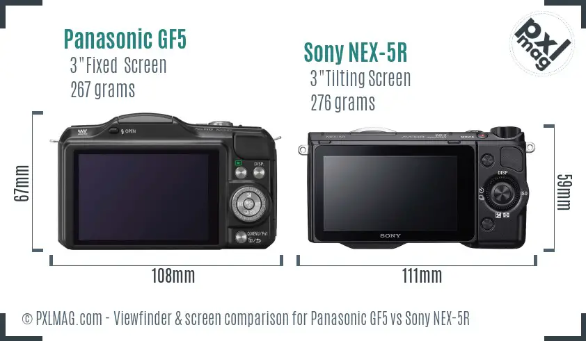 Panasonic GF5 vs Sony NEX-5R Screen and Viewfinder comparison