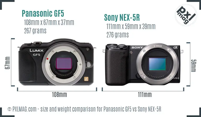 Panasonic GF5 vs Sony NEX-5R size comparison