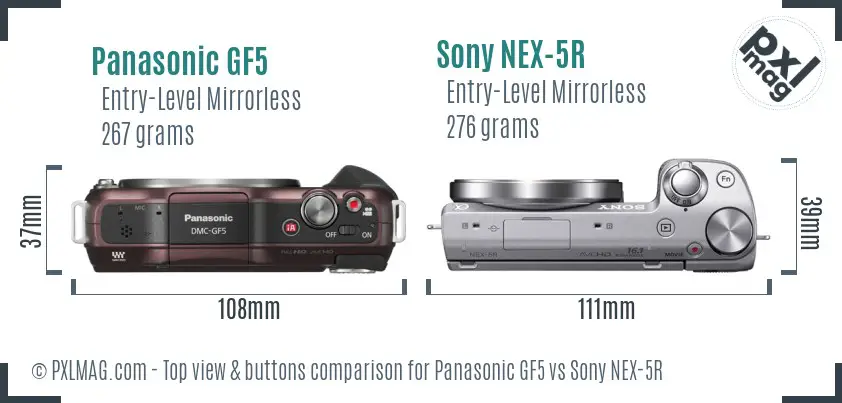 Panasonic GF5 vs Sony NEX-5R top view buttons comparison