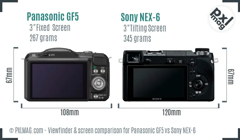 Panasonic GF5 vs Sony NEX-6 Screen and Viewfinder comparison